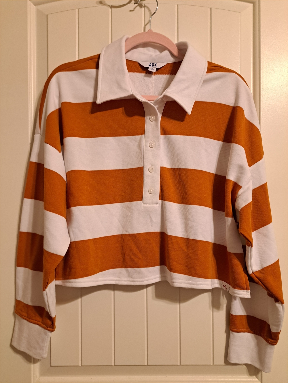UT Longhorns Game Day JoyLab Orange Striped Cropped Rugby Top - M